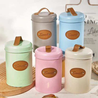 Airtight Kitchen Canister with Lid,Farmhouse Decor Container for Dry Food Sugar Coffee Tea,Coloful Metal Countertop Storage Jar