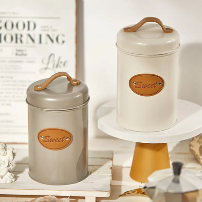 Airtight Kitchen Canister with Lid,Farmhouse Decor Container for Dry Food Sugar Coffee Tea,Coloful Metal Countertop Storage Jar