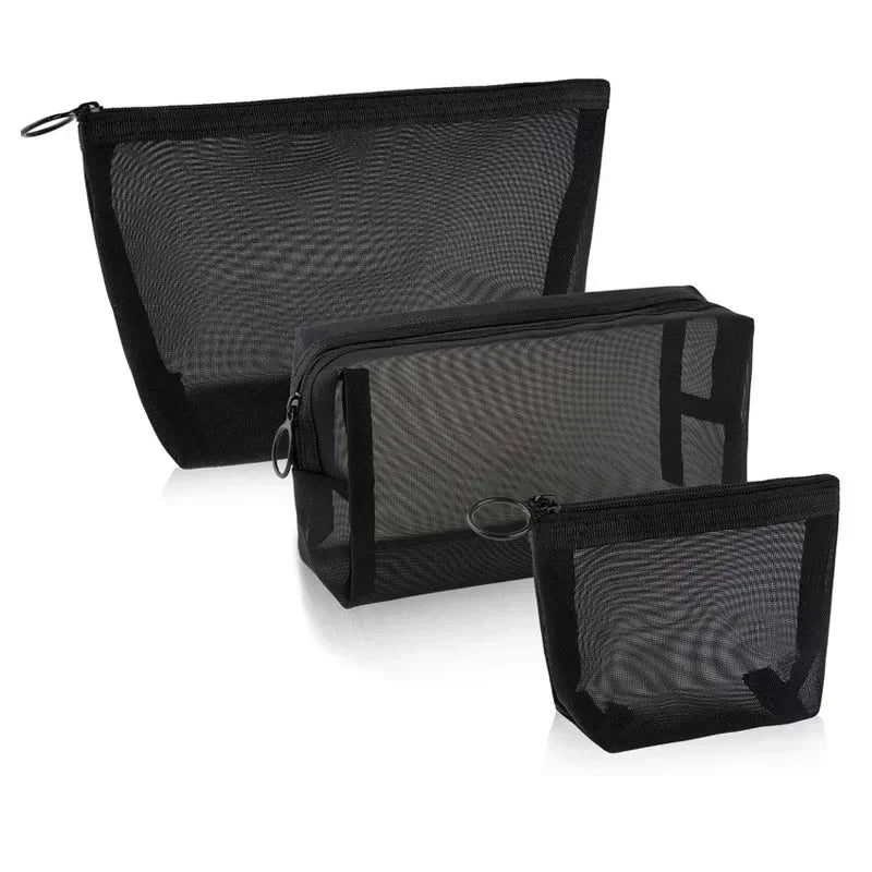 Large Capacity Mesh Clear Cosmetic Bag Portable Travel Toiletry Bag Black Makeup Pouch Zipper Storage Bag Women Beauty Organizer