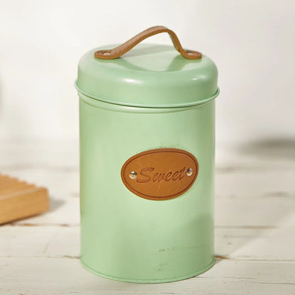 Airtight Kitchen Canister with Lid,Farmhouse Decor Container for Dry Food Sugar Coffee Tea,Coloful Metal Countertop Storage Jar