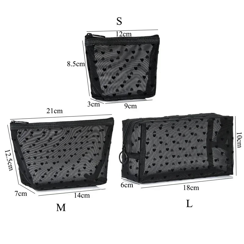 Large Capacity Mesh Clear Cosmetic Bag Portable Travel Toiletry Bag Black Makeup Pouch Zipper Storage Bag Women Beauty Organizer