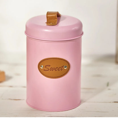 Airtight Kitchen Canister with Lid,Farmhouse Decor Container for Dry Food Sugar Coffee Tea,Coloful Metal Countertop Storage Jar