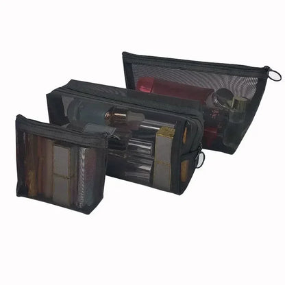 Large Capacity Mesh Clear Cosmetic Bag Portable Travel Toiletry Bag Black Makeup Pouch Zipper Storage Bag Women Beauty Organizer