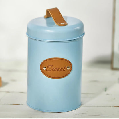 Airtight Kitchen Canister with Lid,Farmhouse Decor Container for Dry Food Sugar Coffee Tea,Coloful Metal Countertop Storage Jar