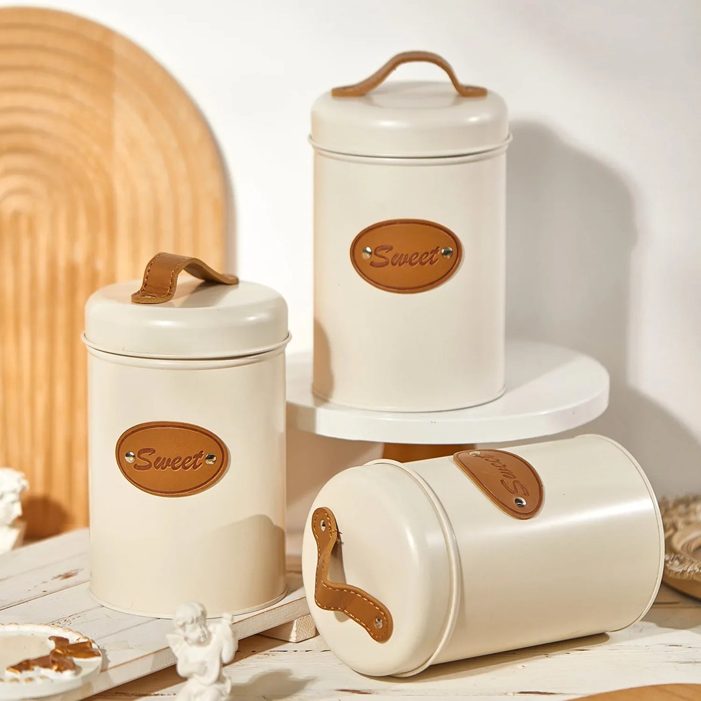 Airtight Kitchen Canister with Lid,Farmhouse Decor Container for Dry Food Sugar Coffee Tea,Coloful Metal Countertop Storage Jar