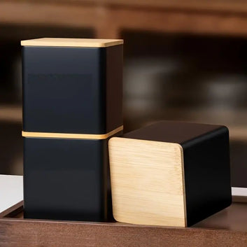 Sealed Tinplate Storage Jar With Bamboo Lid Spices Tank Container Kitchen Food Bottle Coffee Tea Caddy