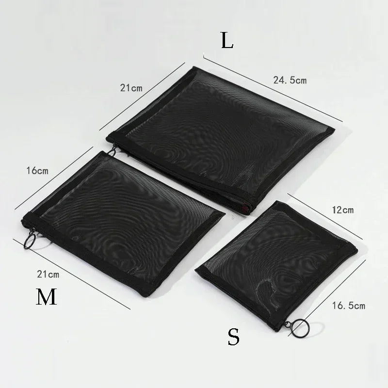 Large Capacity Mesh Clear Cosmetic Bag Portable Travel Toiletry Bag Black Makeup Pouch Zipper Storage Bag Women Beauty Organizer