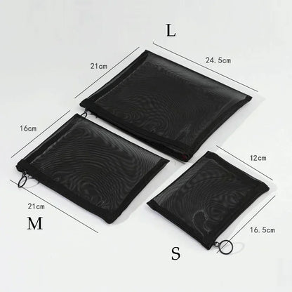 Large Capacity Mesh Clear Cosmetic Bag Portable Travel Toiletry Bag Black Makeup Pouch Zipper Storage Bag Women Beauty Organizer