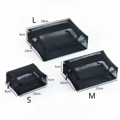 Large Capacity Mesh Clear Cosmetic Bag Portable Travel Toiletry Bag Black Makeup Pouch Zipper Storage Bag Women Beauty Organizer